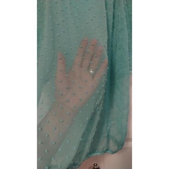 Maurice's teal sheer soft polka dot blouse - Picture 3 of 6